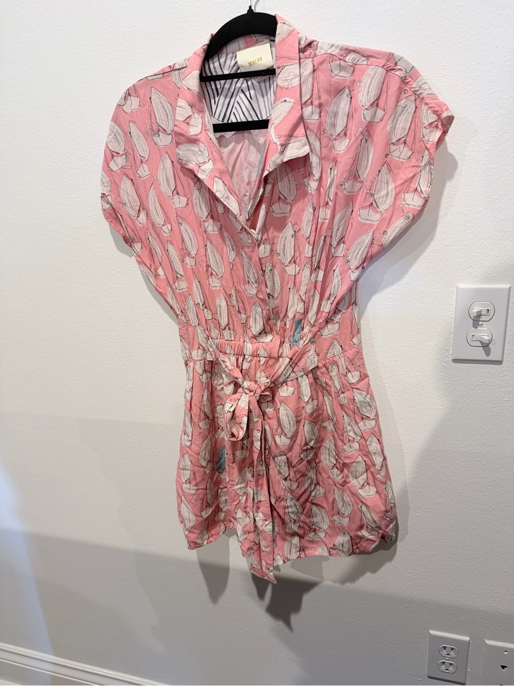 Maeve Pink Surfboard-Print Tie-Waist Romper